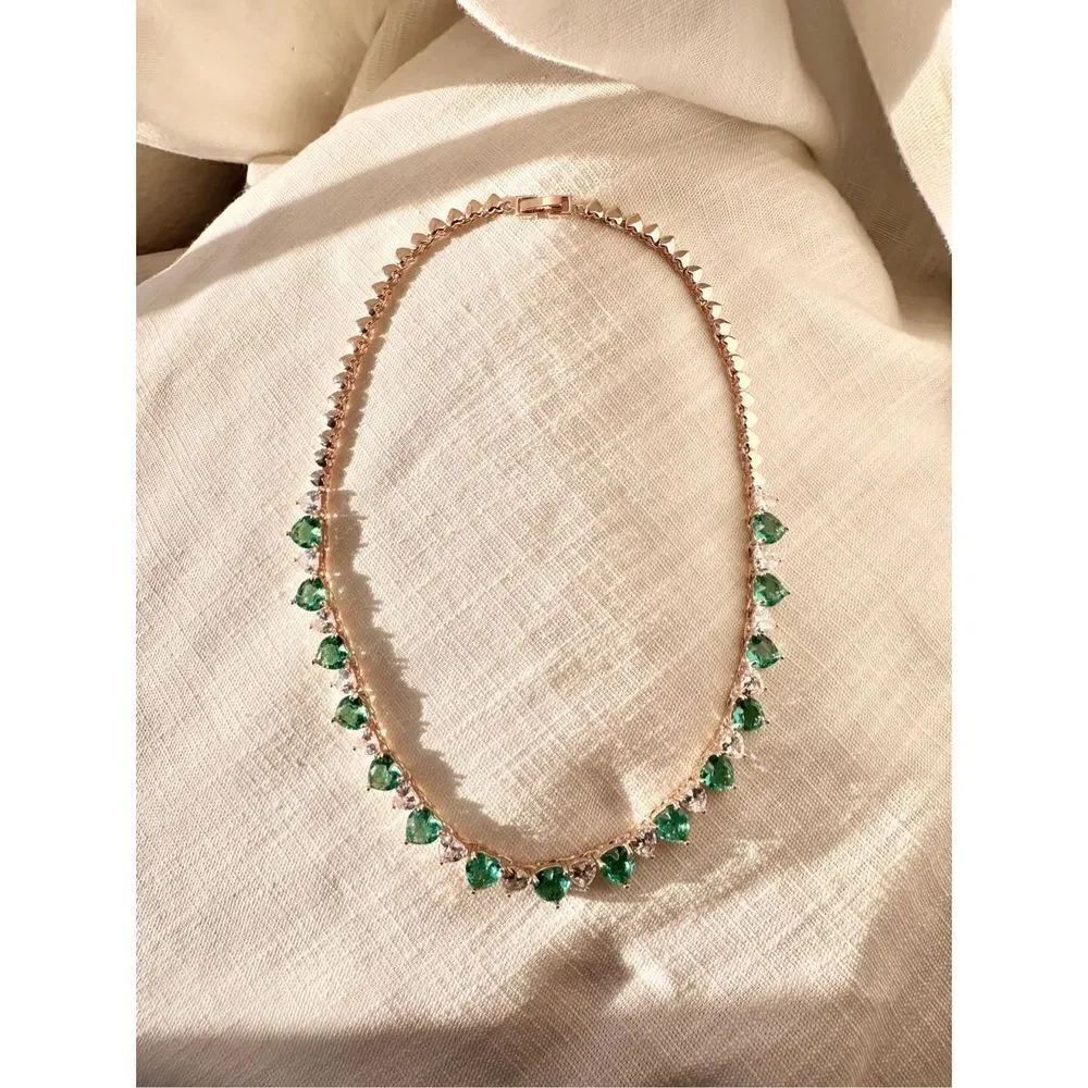 Bright green heart shaped statement cubic zirconia necklace